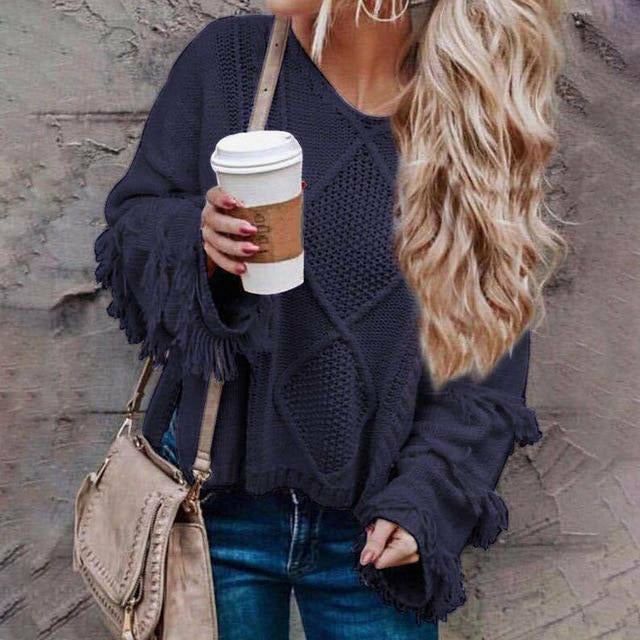 Vintage Loose Fransenpullover