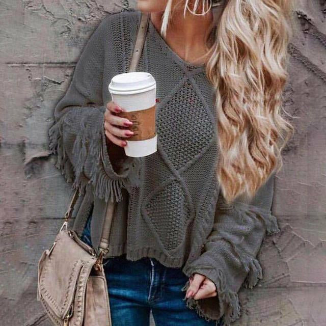 Vintage Loose Fransenpullover