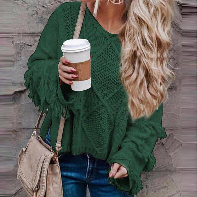 Vintage Loose Fransenpullover