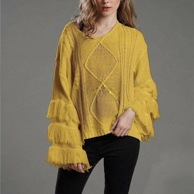 Vintage Loose Fransenpullover