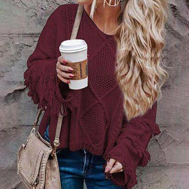 Vintage Loose Fransenpullover