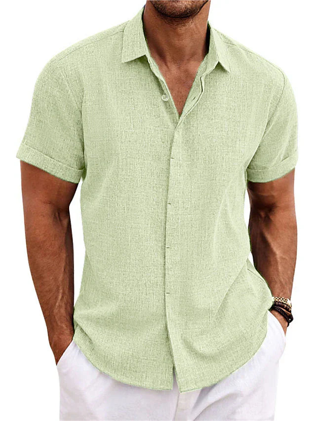 Herren Leinen Baumwoll Sommerhemd Kurzarm Elegant – Renavo