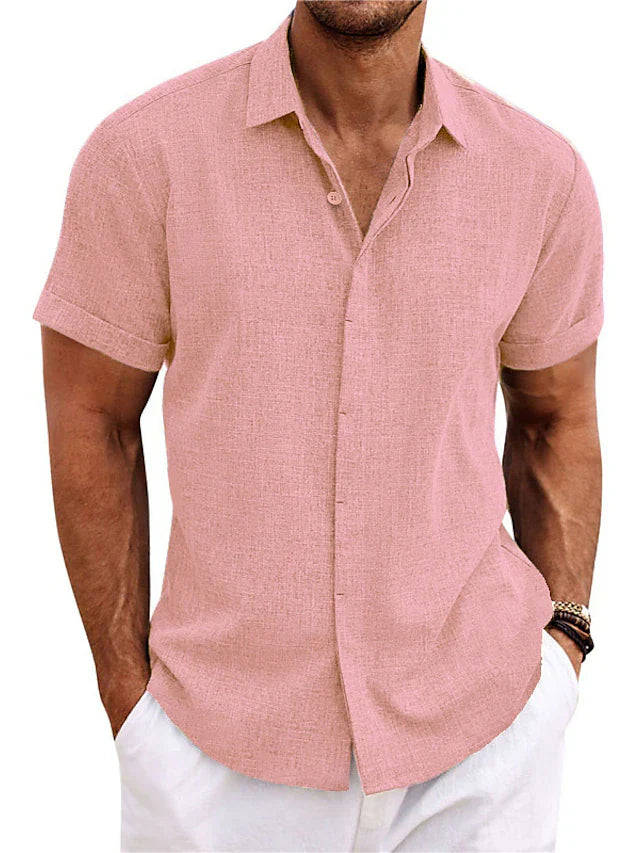 Herren Leinen Baumwoll Sommerhemd Kurzarm Elegant – Renavo