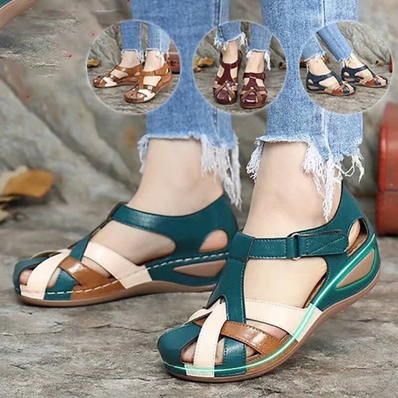 Lea- Lässige orthopädische Ledersandalen mit Keilabsatz und Fußgewölbeunterstützungr