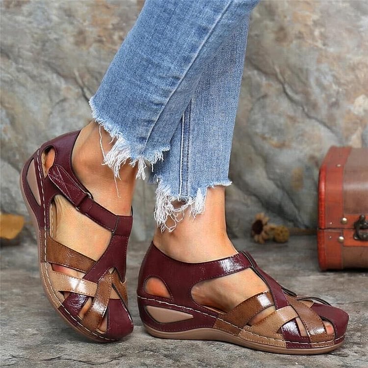 Lea- Lässige orthopädische Ledersandalen mit Keilabsatz und Fußgewölbeunterstützungr