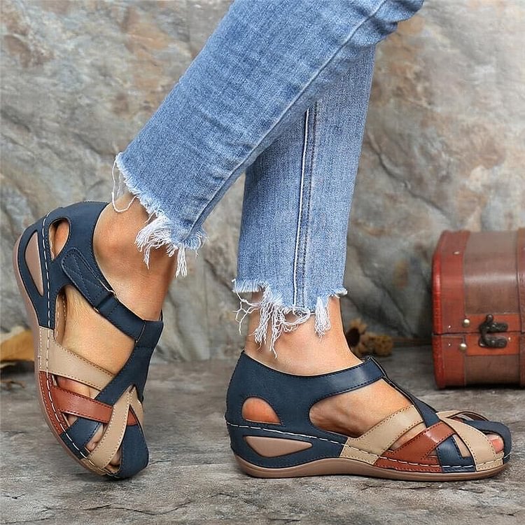 Lea- Lässige orthopädische Ledersandalen mit Keilabsatz und Fußgewölbeunterstützungr
