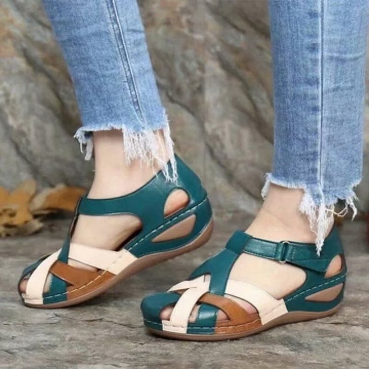 Lea- Lässige orthopädische Ledersandalen mit Keilabsatz und Fußgewölbeunterstützungr