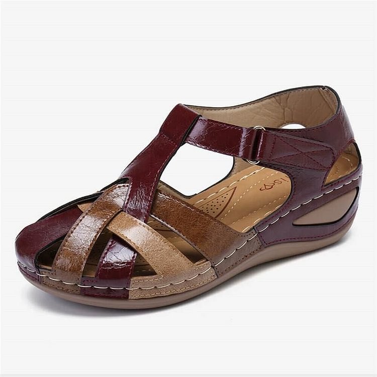 Lea- Lässige orthopädische Ledersandalen mit Keilabsatz und Fußgewölbeunterstützungr