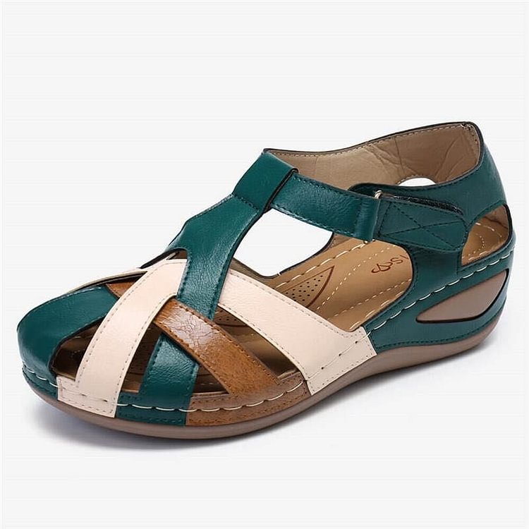 Lea- Lässige orthopädische Ledersandalen mit Keilabsatz und Fußgewölbeunterstützungr