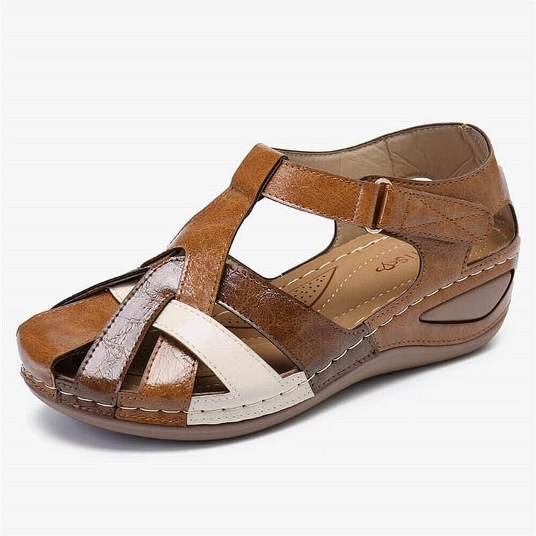 Lea- Lässige orthopädische Ledersandalen mit Keilabsatz und Fußgewölbeunterstützungr