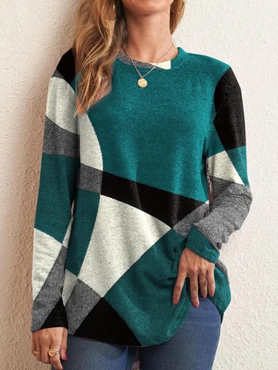 Romy | Damen Casual Bluse Lose Passform O-Ausschnitt Langarm Tops