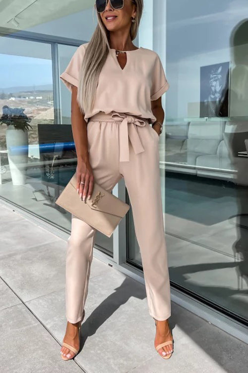 Chicer V-Ausschnitt Jumpsuit mit Gürtel
