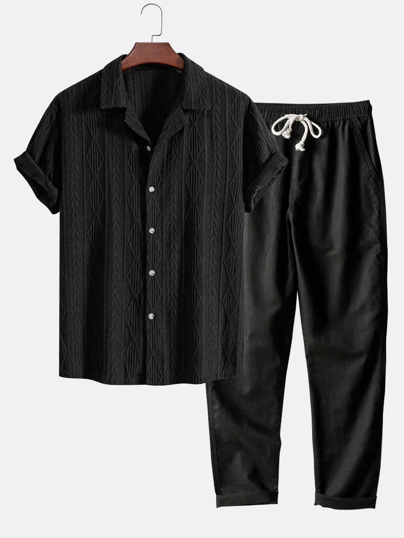 Elegantes Jacquard-Hemd & Leinenhose Set Herren
