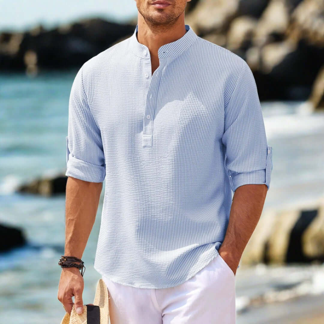 Lässiges Textur-Poloshirt mit Mandarin-Kragen