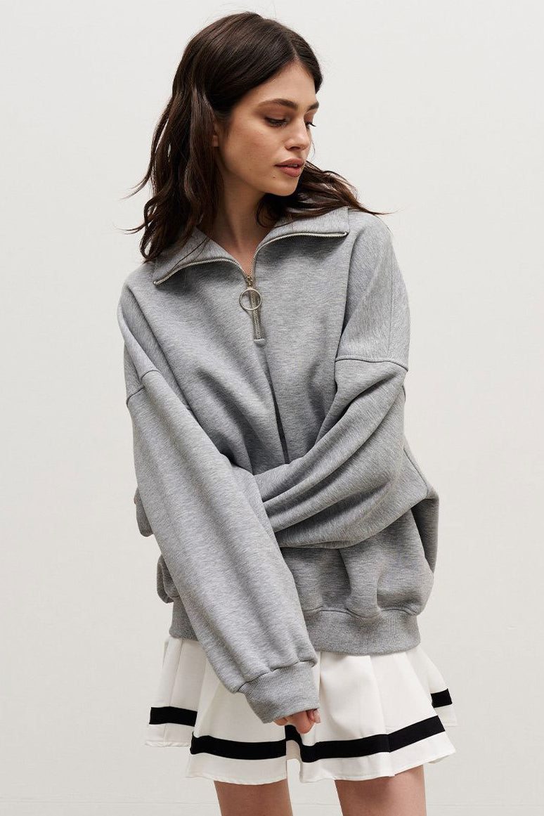 Übergroßes Sweatshirt mit halbem Reißverschluss in Grau