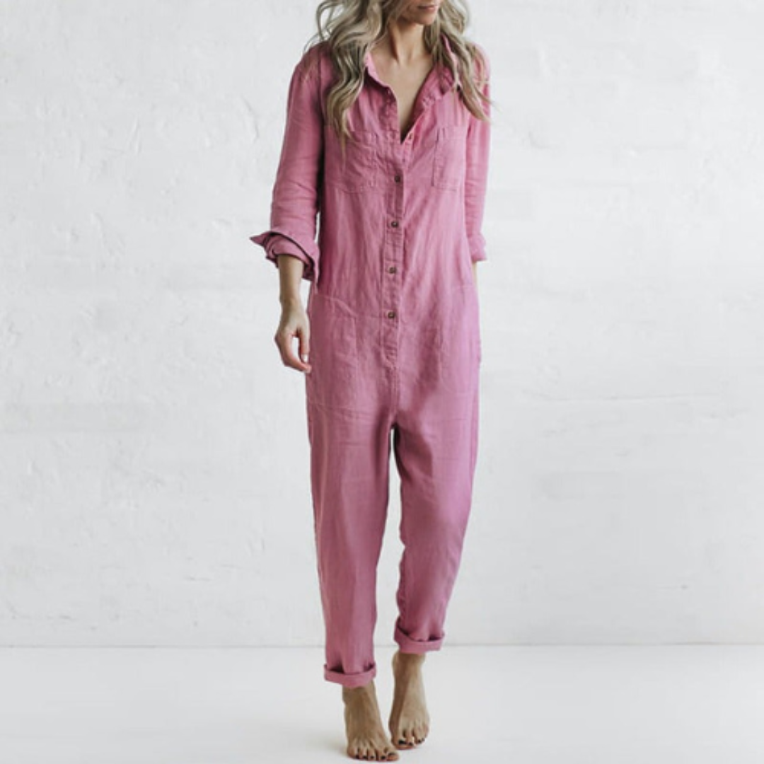 Avrilam | Damen Knöpfbarer Jumpsuit | Langärmelig