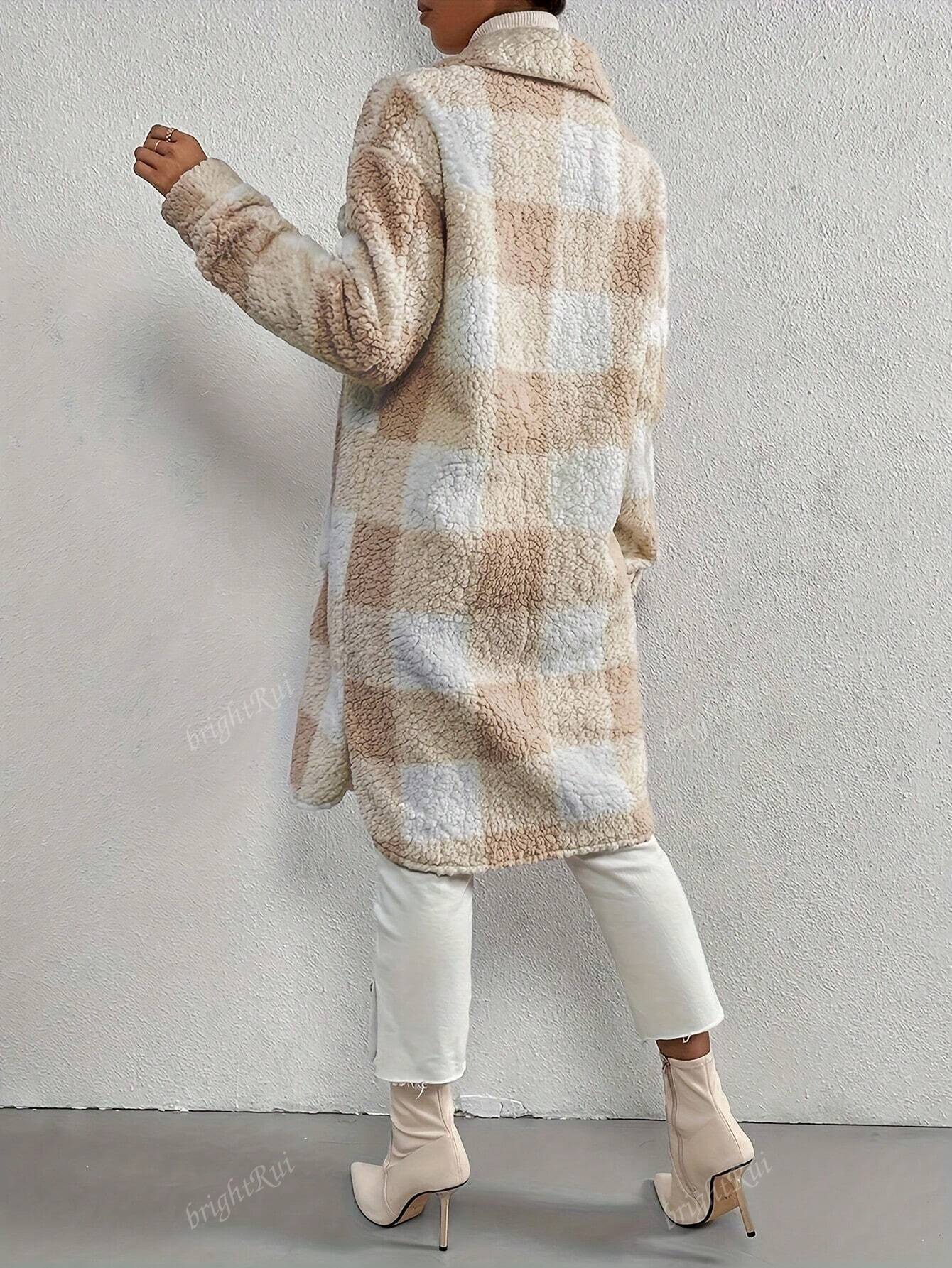 Divina | Damen Langjacke mit Reverskragen und Karo-Muster Einreihig