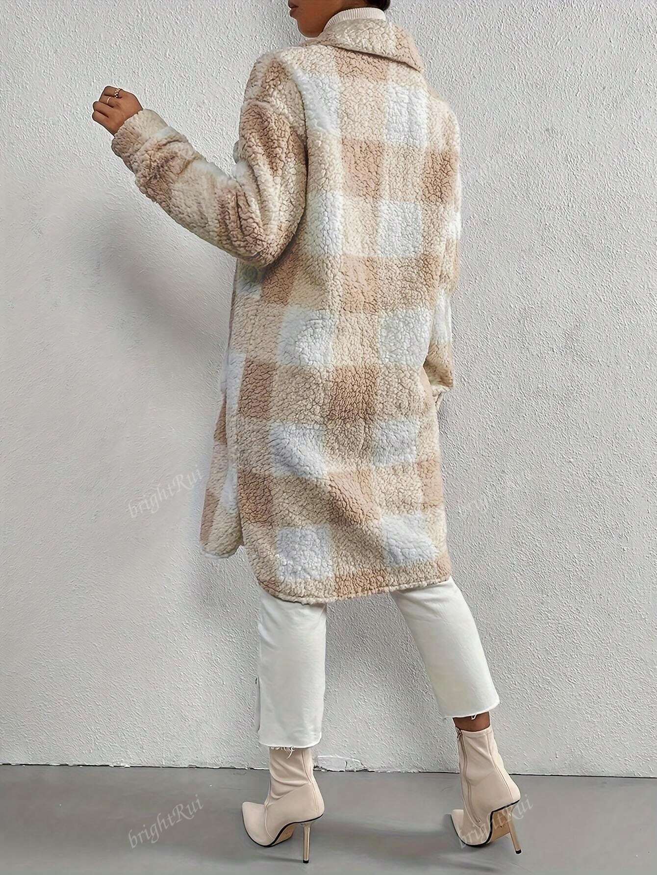 Divina | Damen Langjacke mit Reverskragen und Karo-Muster Einreihig