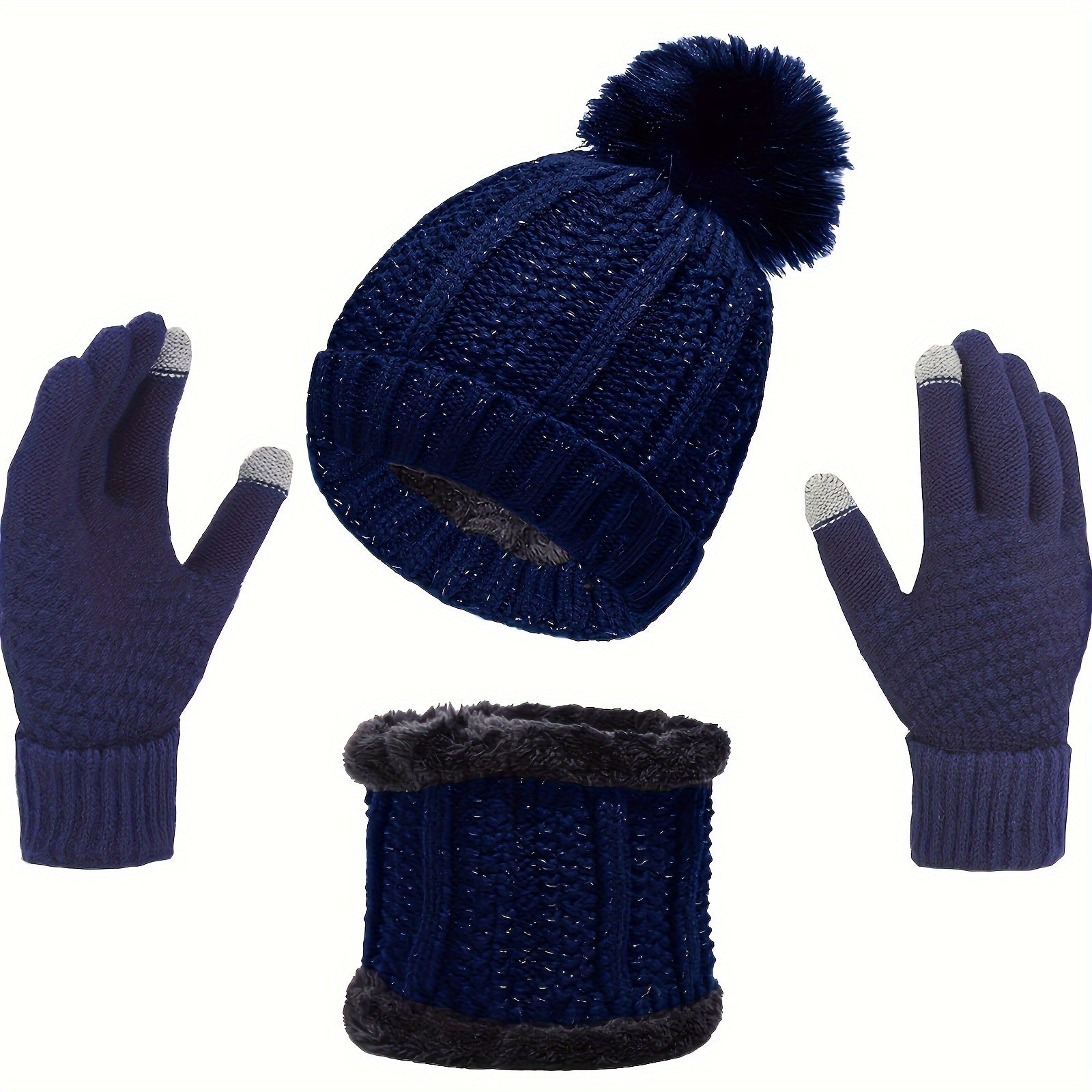 3-Teiliges Set Mit Mütze, Schal Und Handschuhen Für Frauen