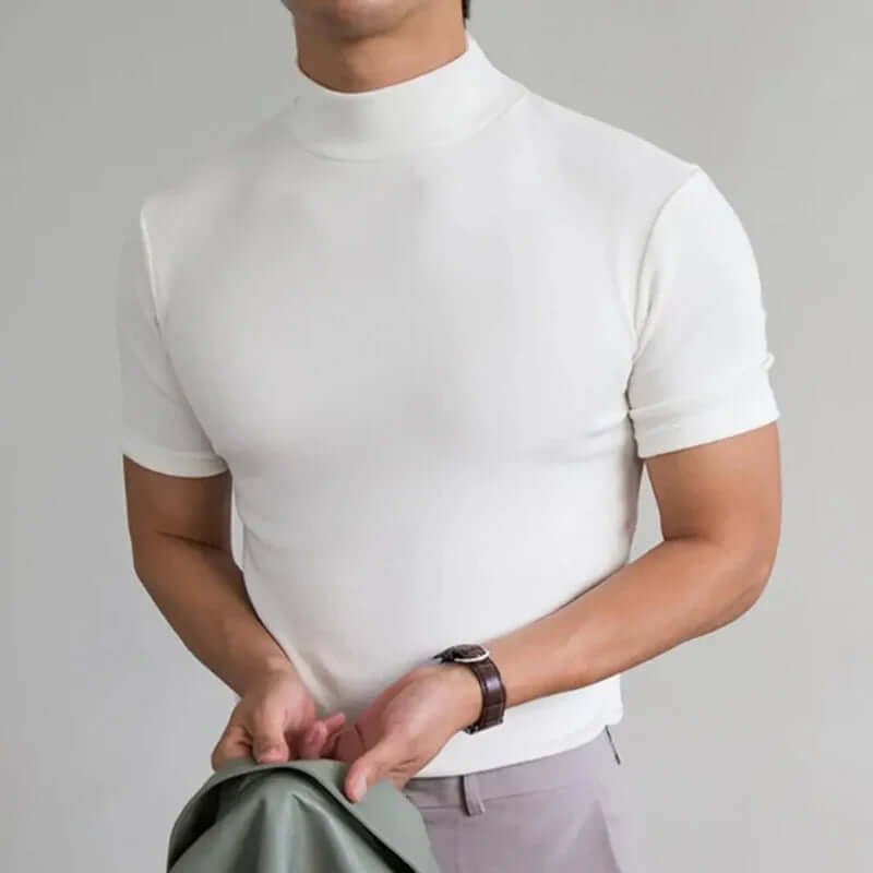 Herren Basic T-Shirt mit hohem Kragen