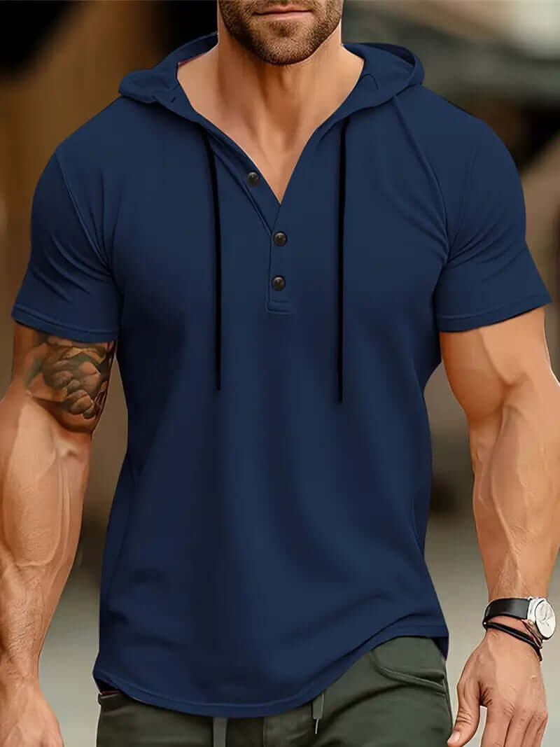 Herren Slim Fit Kapuzenhemd Kurzarm Stretch