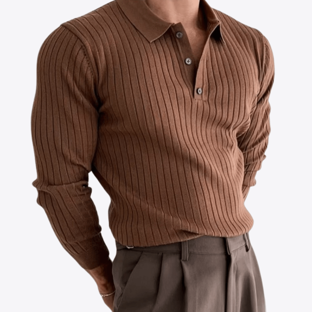 Geripptes Langarm-Poloshirt für Herren