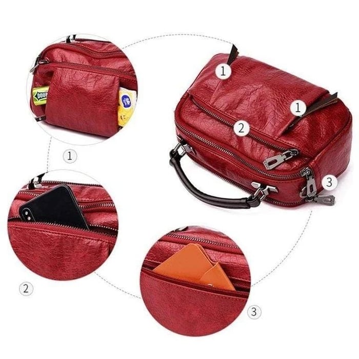 Handgefertigte Tasche aus Weichem Leder mit Mehreren Taschen