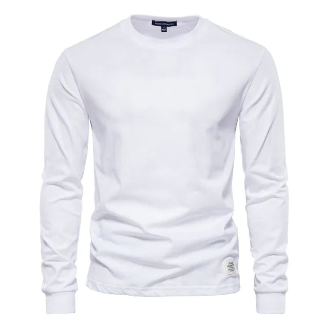 Zayd - Hellgraues Herren-T-Shirt aus Baumwolle mit langen Ärmeln
