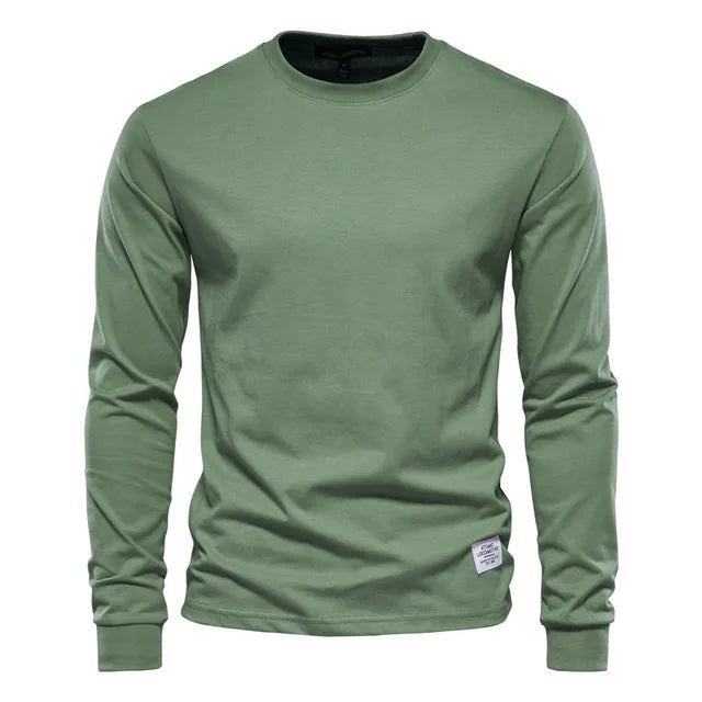 Zayd - Hellgraues Herren-T-Shirt aus Baumwolle mit langen Ärmeln