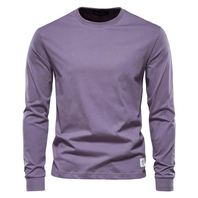 Zayd - Hellgraues Herren-T-Shirt aus Baumwolle mit langen Ärmeln
