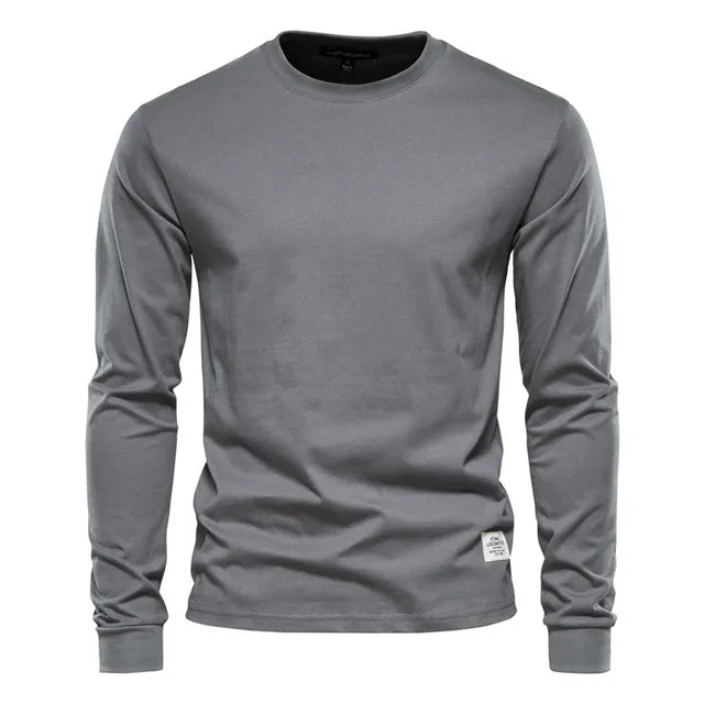 Zayd - Hellgraues Herren-T-Shirt aus Baumwolle mit langen Ärmeln