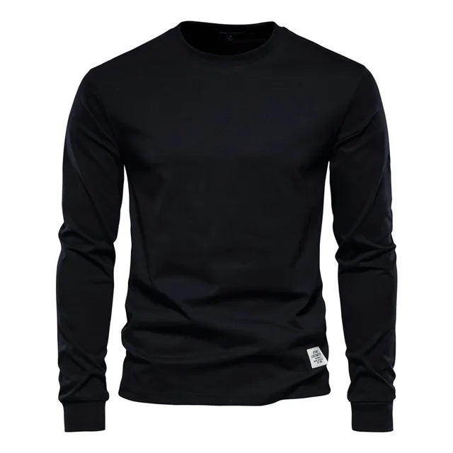 Zayd - Hellgraues Herren-T-Shirt aus Baumwolle mit langen Ärmeln