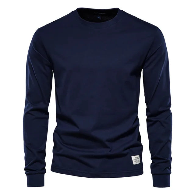Zayd - Hellgraues Herren-T-Shirt aus Baumwolle mit langen Ärmeln