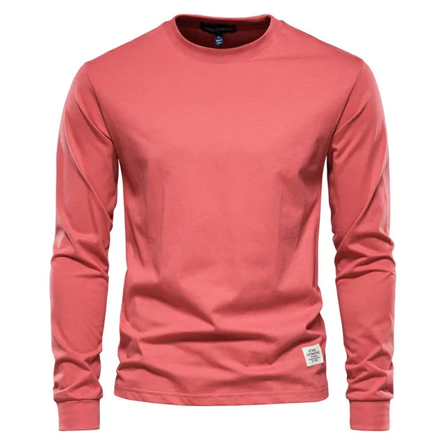 Zayd - Hellgraues Herren-T-Shirt aus Baumwolle mit langen Ärmeln