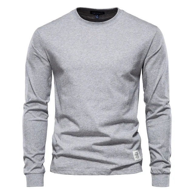 Zayd - Hellgraues Herren-T-Shirt aus Baumwolle mit langen Ärmeln