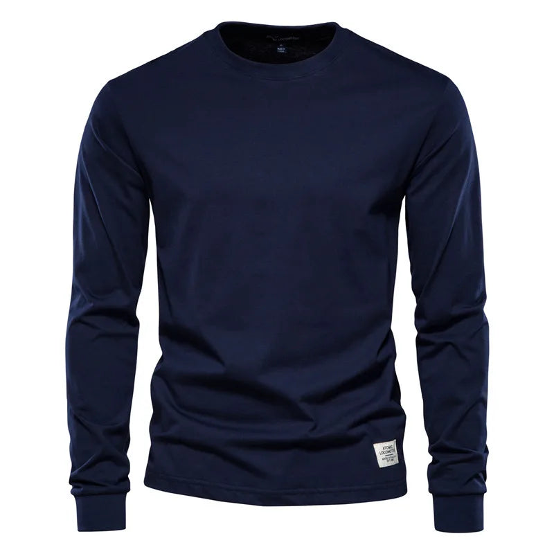 Zayd - Hellgraues Herren-T-Shirt aus Baumwolle mit langen Ärmeln