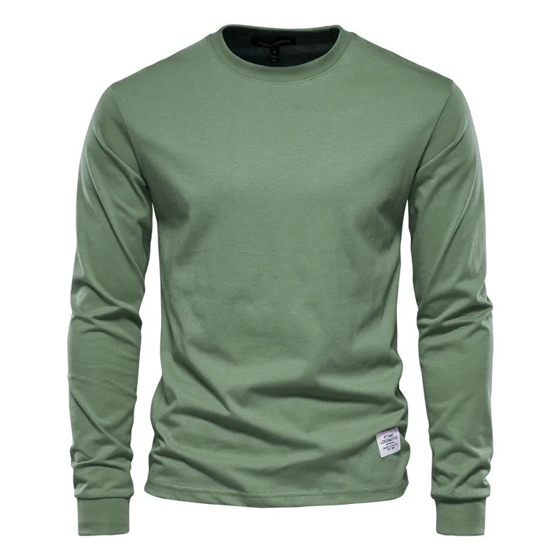 Zayd - Hellgraues Herren-T-Shirt aus Baumwolle mit langen Ärmeln