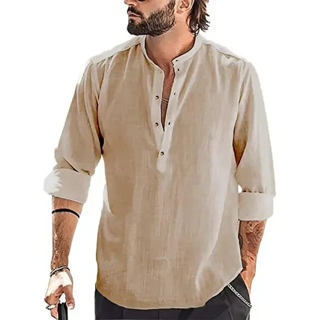 Rhett - Weiße Lässige Leinen-Herrenbluse