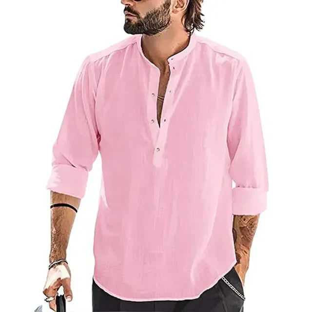 Rhett - Weiße Lässige Leinen-Herrenbluse