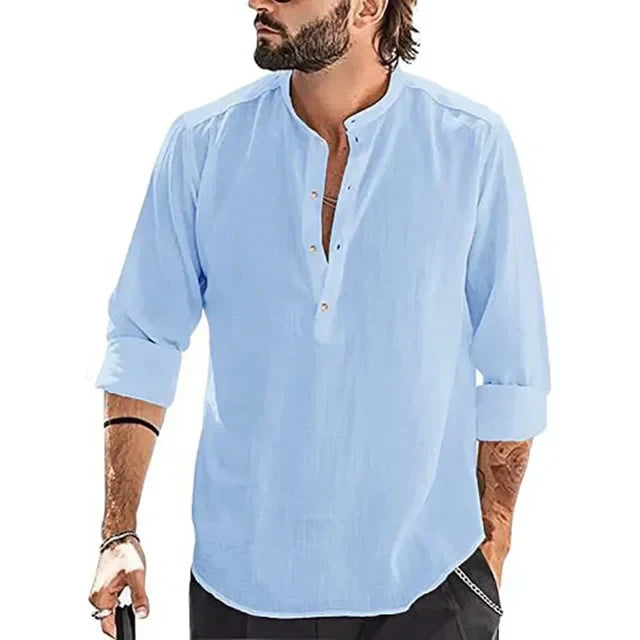 Rhett - Weiße Lässige Leinen-Herrenbluse