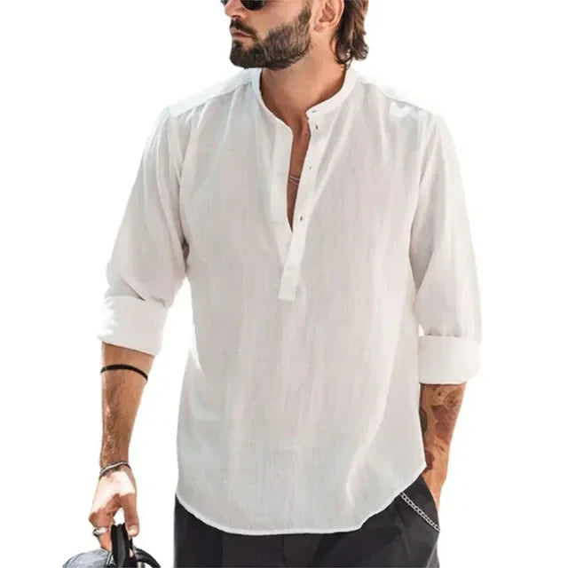 Rhett - Weiße Lässige Leinen-Herrenbluse