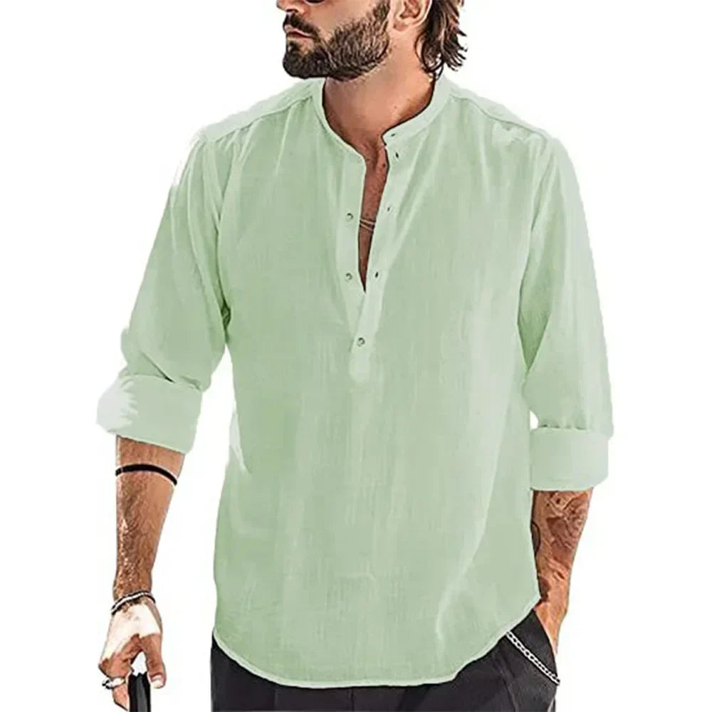 Rhett - Weiße Lässige Leinen-Herrenbluse