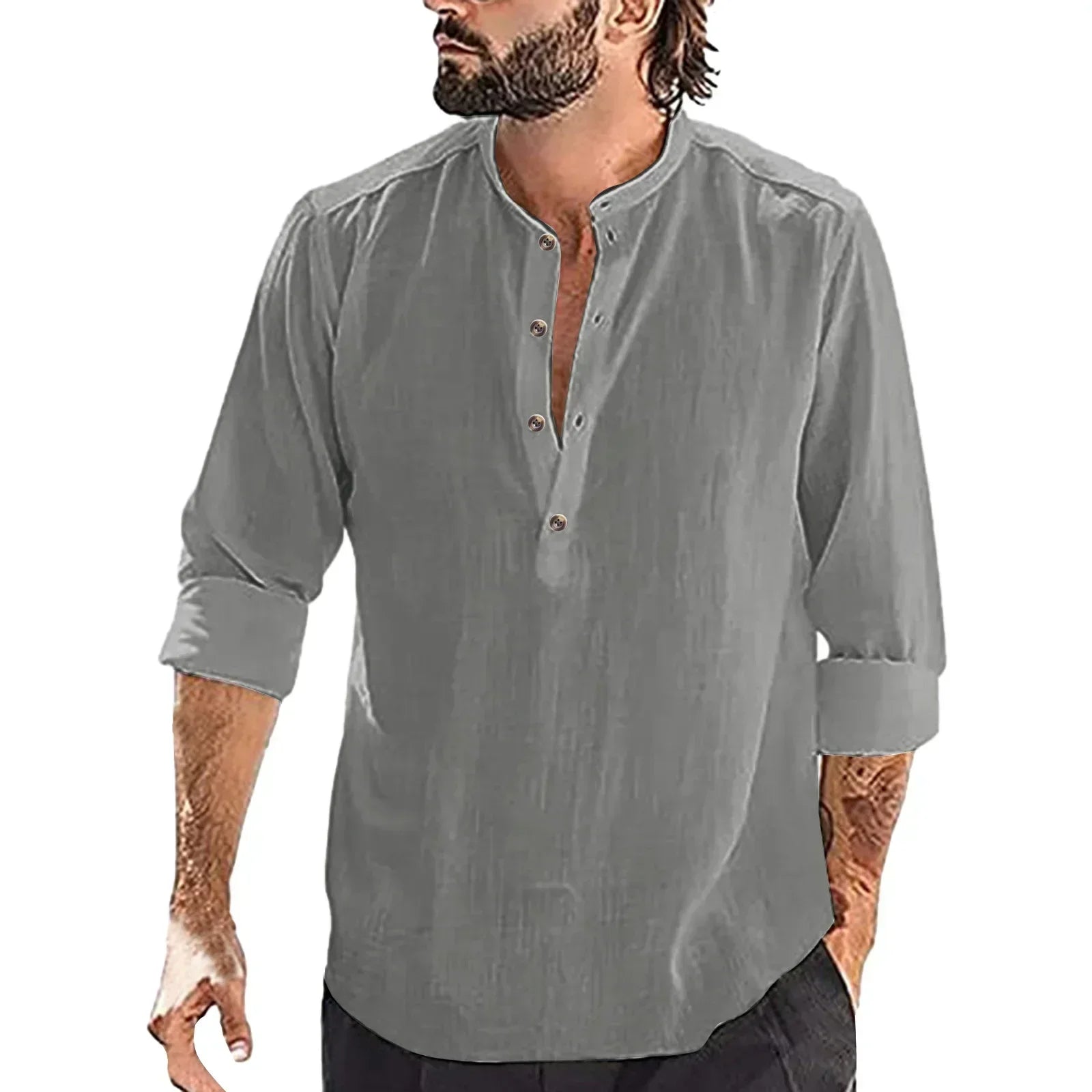 Rhett - Weiße Lässige Leinen-Herrenbluse