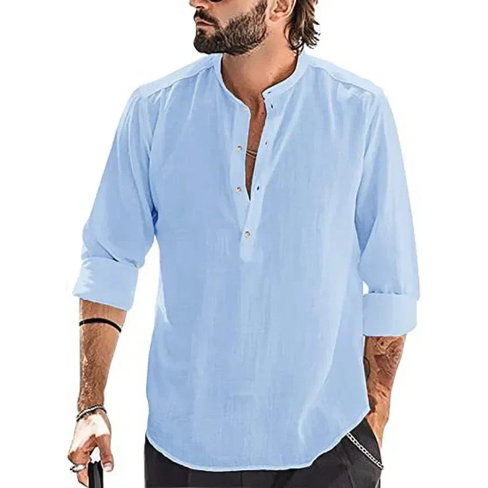 Rhett - Weiße Lässige Leinen-Herrenbluse