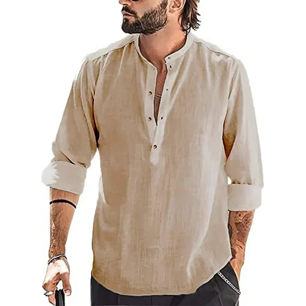 Rhett - Weiße Lässige Leinen-Herrenbluse