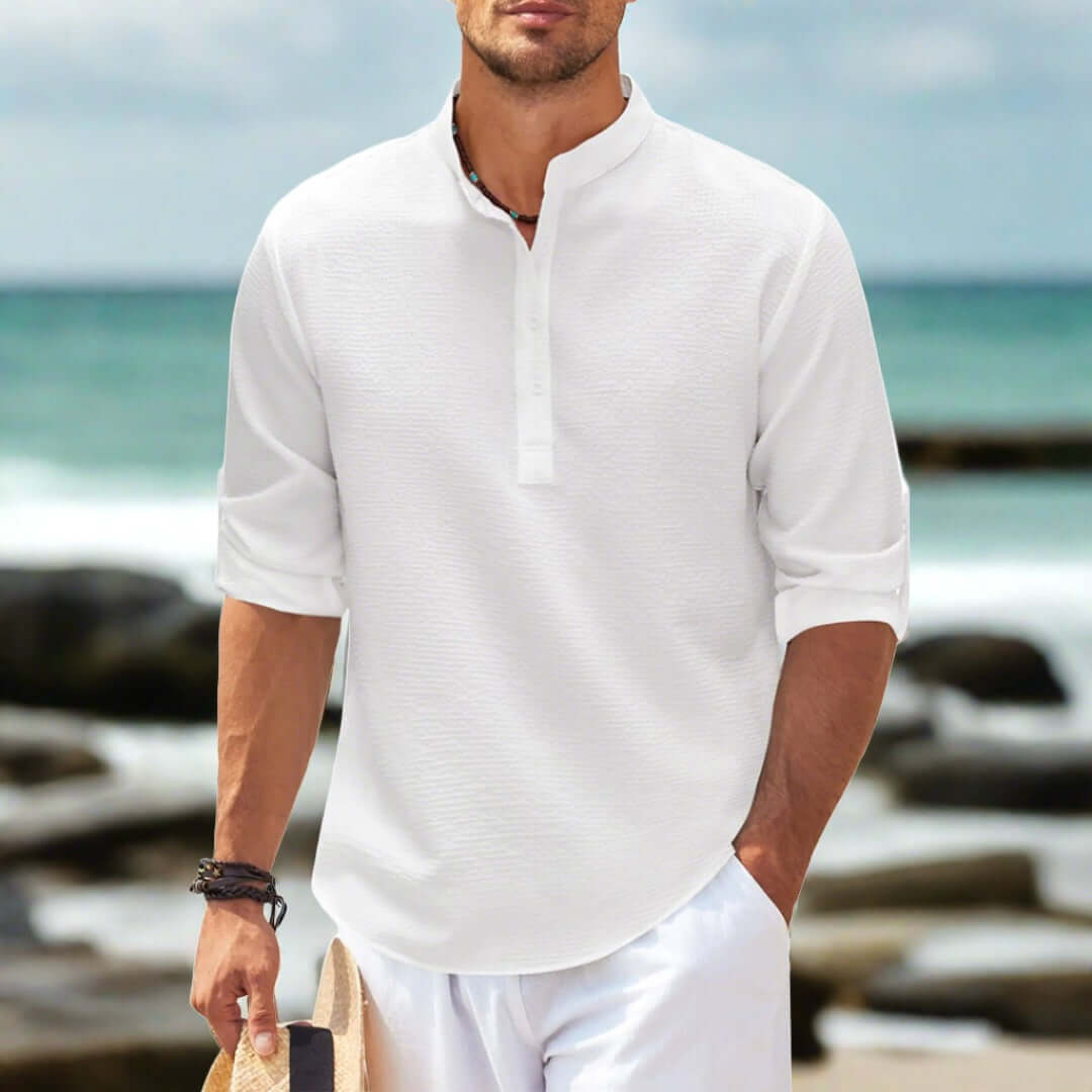 Lässiges Textur-Poloshirt mit Mandarin-Kragen