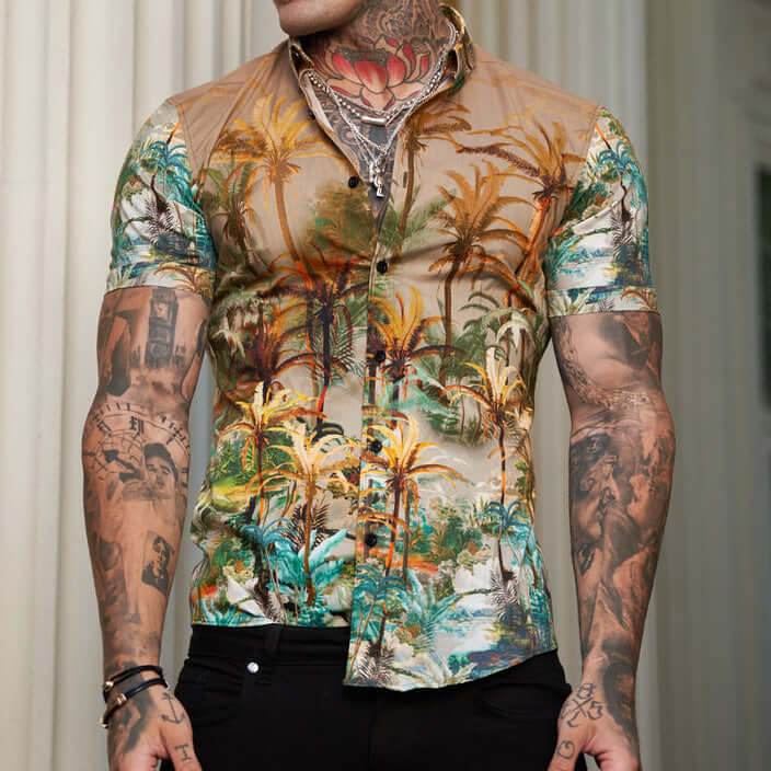 Bedrucktes Kurzarmhemd Herren - Lässiger Reverse Look