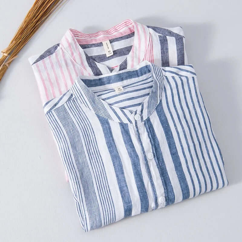 Leinen Herrenhemd Rosa Blau Regular Fit