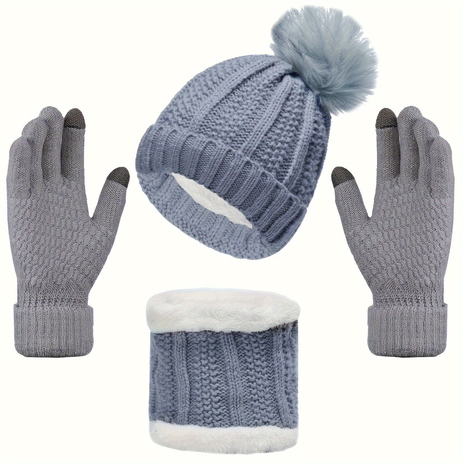 3-Teiliges Set Mit Mütze, Schal Und Handschuhen Für Frauen