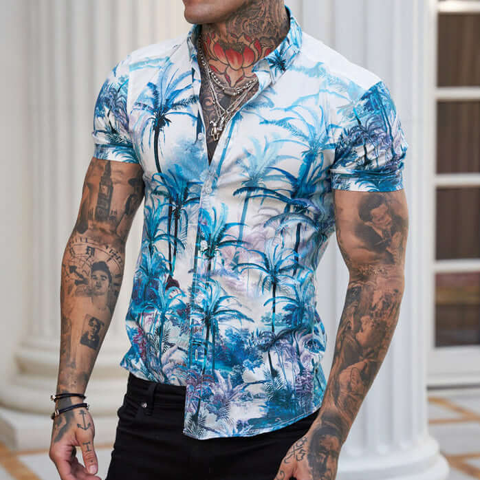Bedrucktes Kurzarmhemd Herren - Lässiger Reverse Look